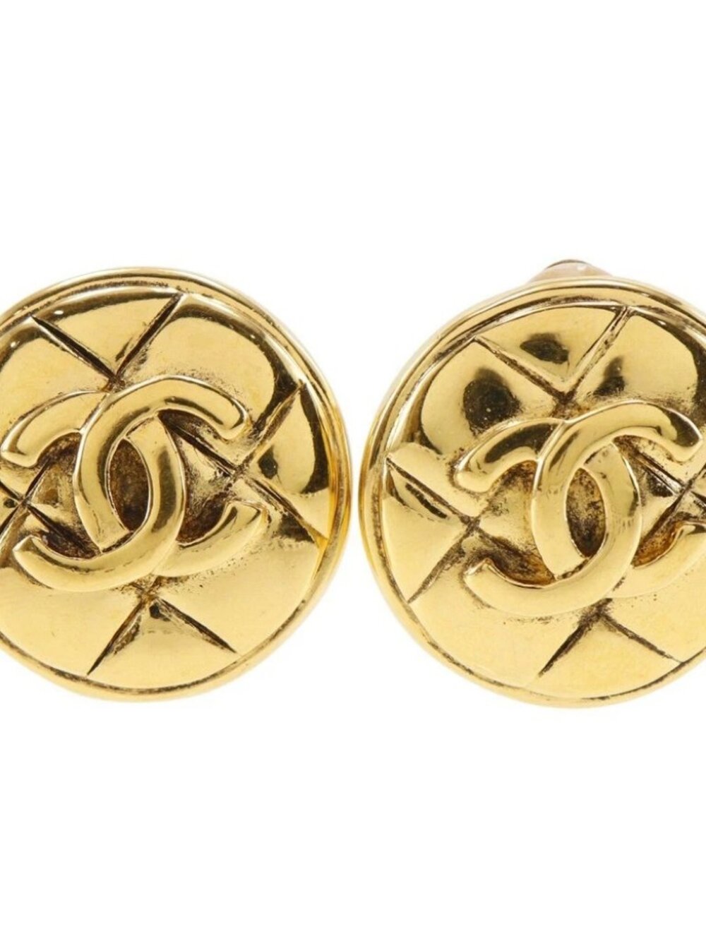 CHANEL COCO Mark Earring Matelasse vintage Plated Gold 22g Women